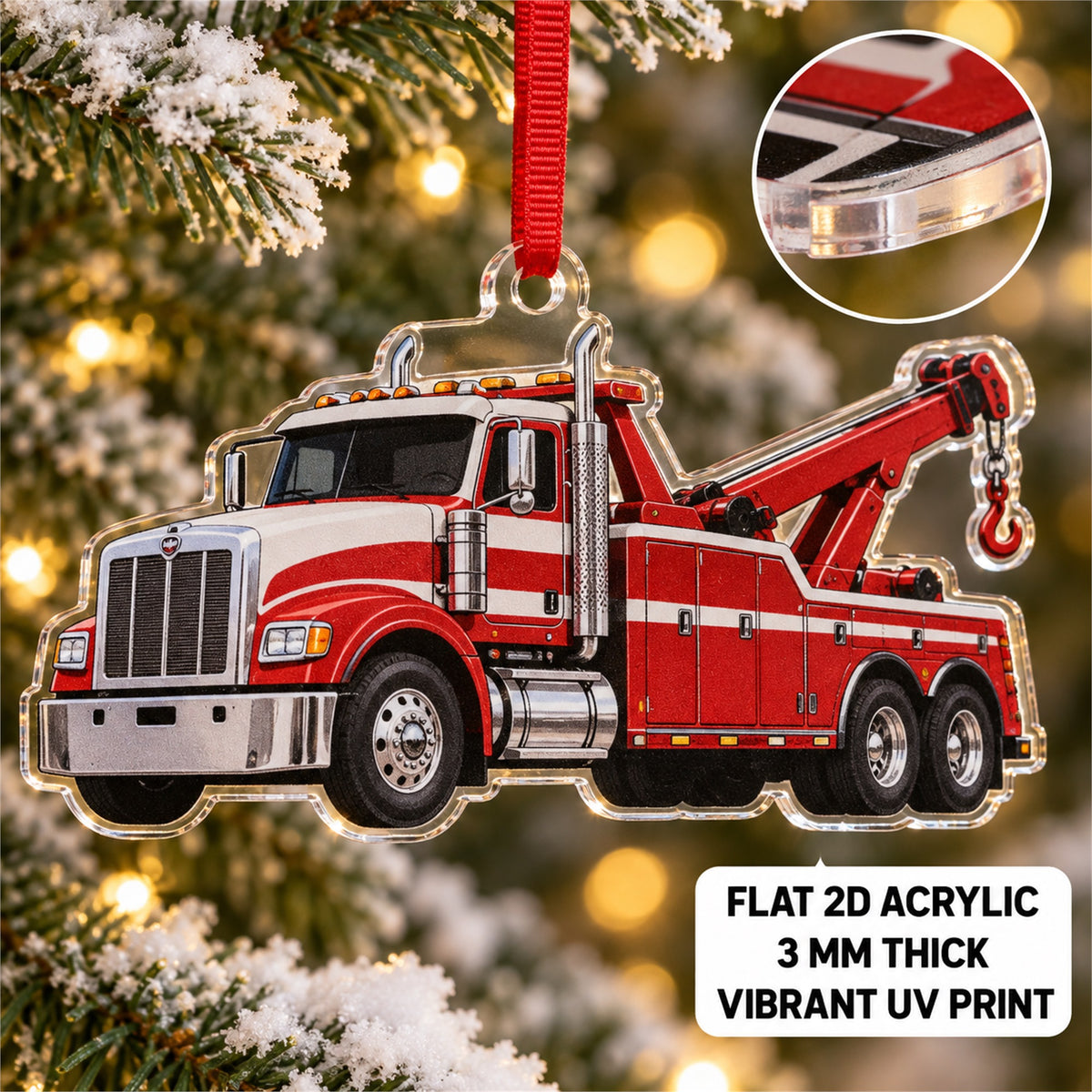 Custom Tow Truck Photo Acrylic Ornament - Personalized Vehicle Christmas Keepsake - image 2