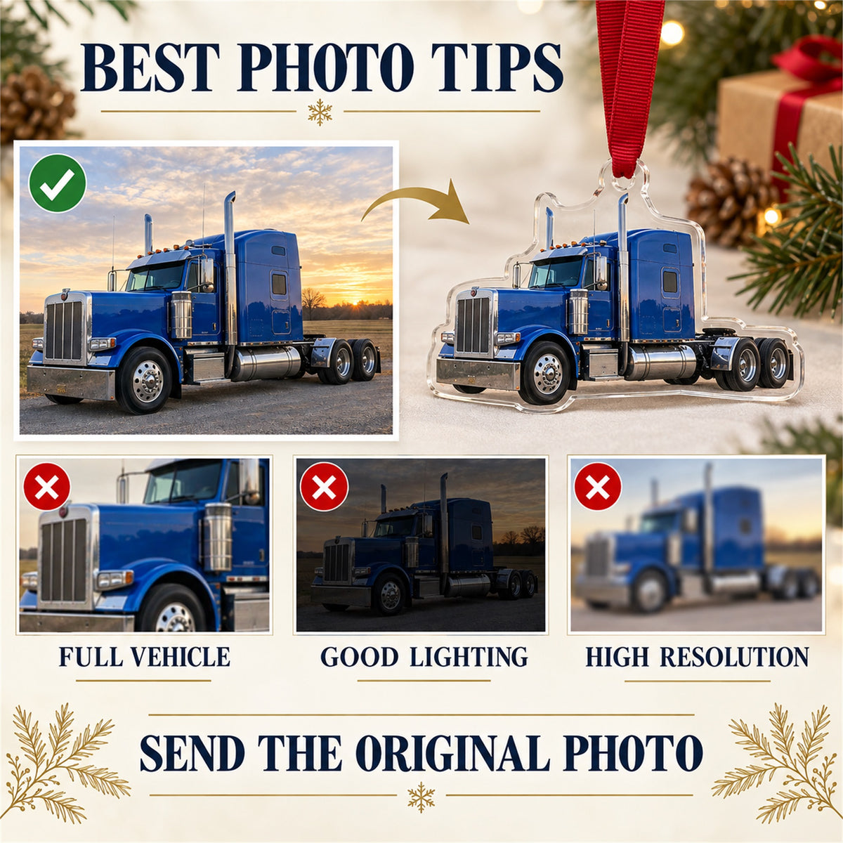 Custom Semi Truck Photo Acrylic Ornament - Personalized Vehicle Christmas Keepsake - image 6