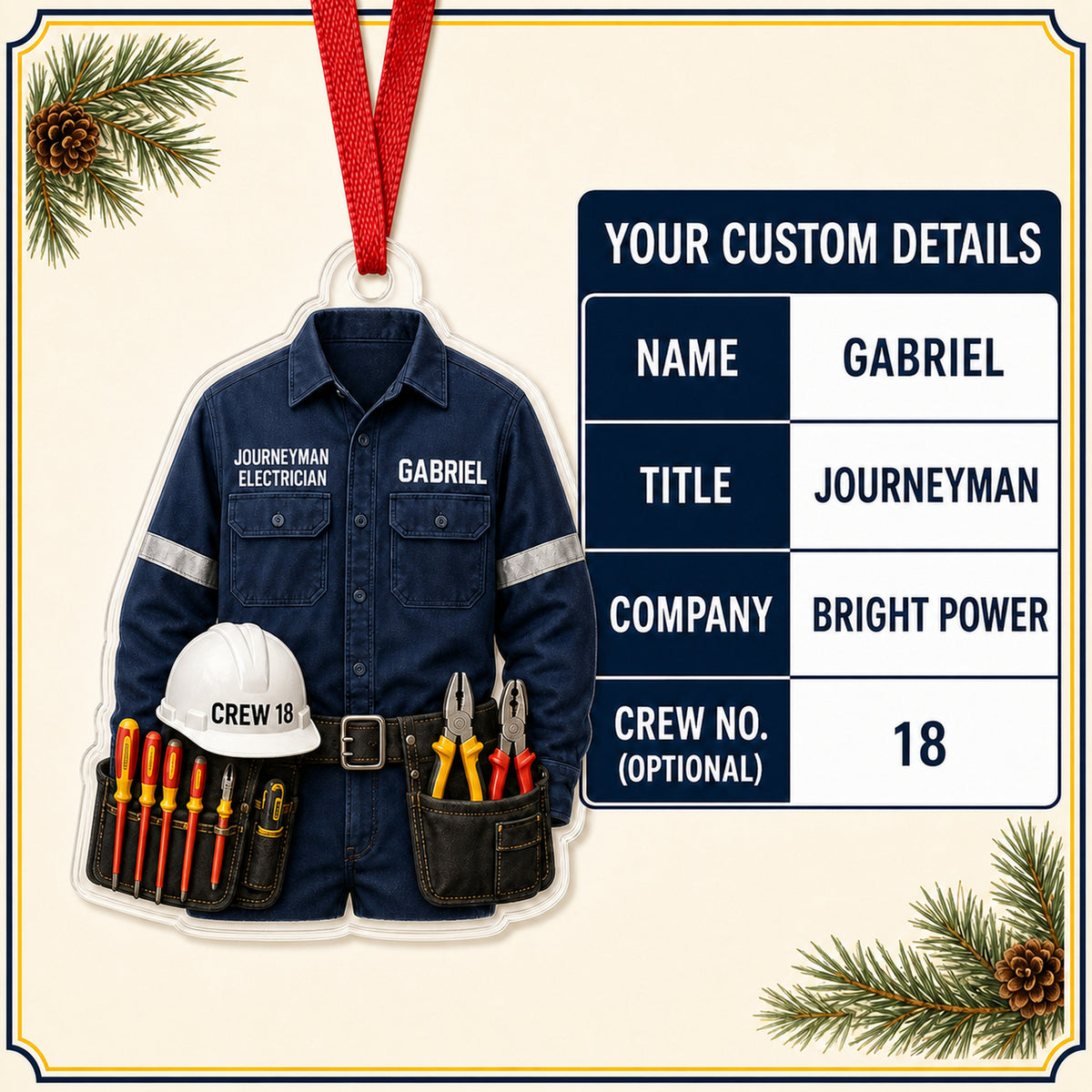 Personalized Electrician Work Shirt Acrylic Ornament - Custom Name Christmas Keepsake - image 5