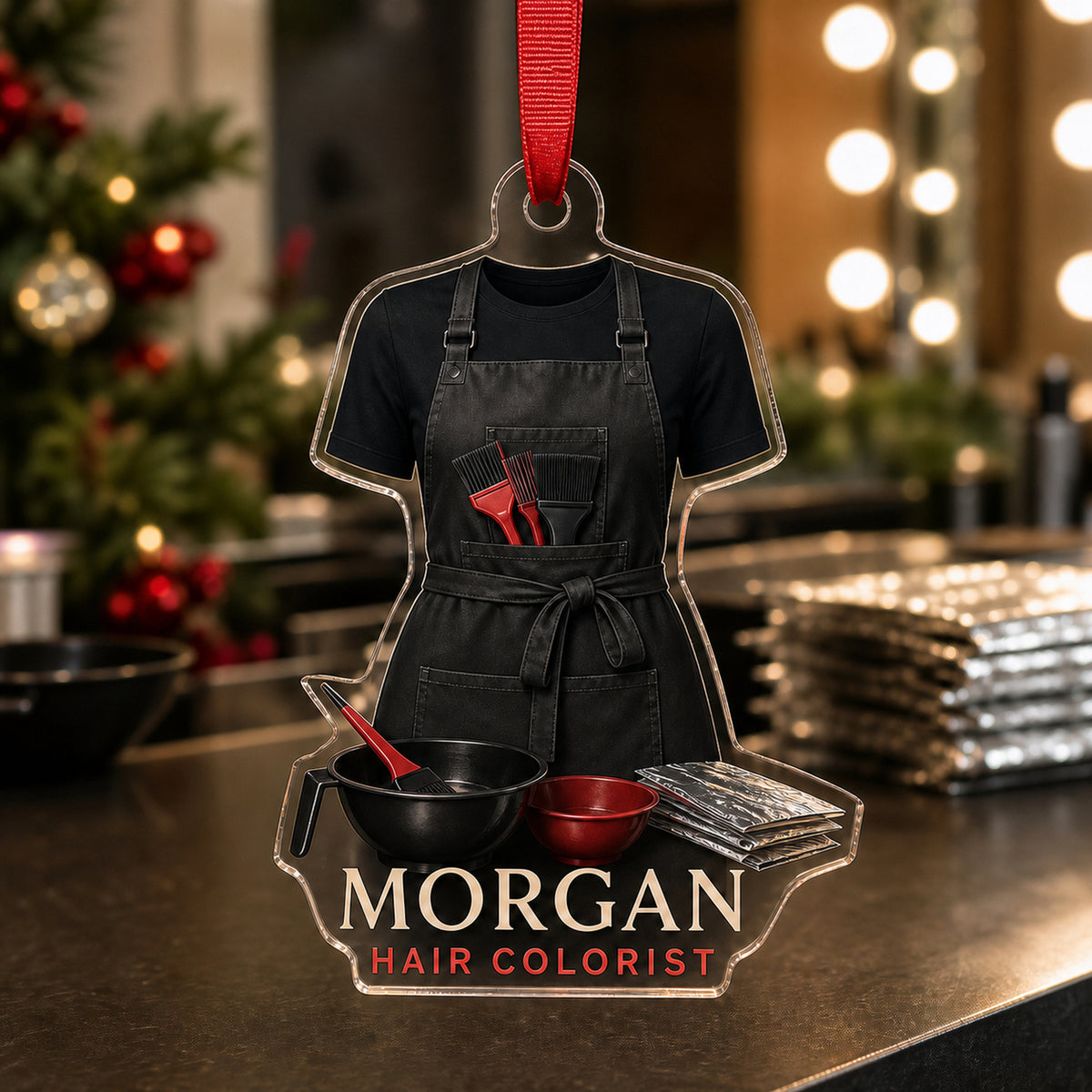 Personalized Barber Hairstylist Apron Acrylic Ornament - Custom Name Christmas Keepsake - image 3