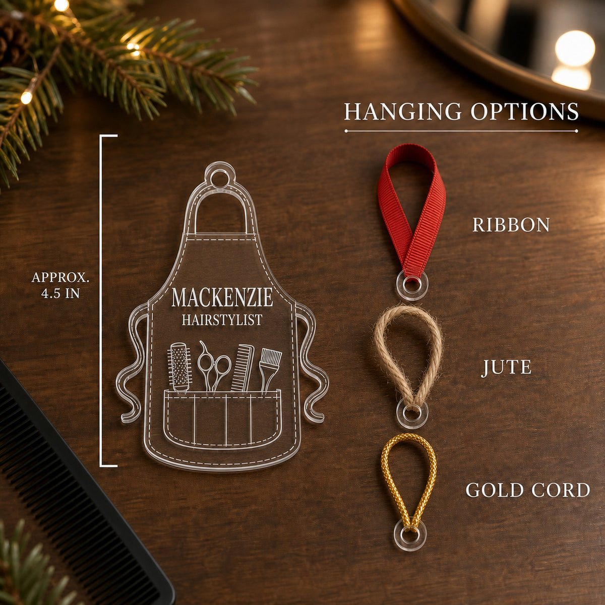 Personalized Barber Hairstylist Apron Acrylic Ornament - Custom Name Christmas Keepsake - image 7