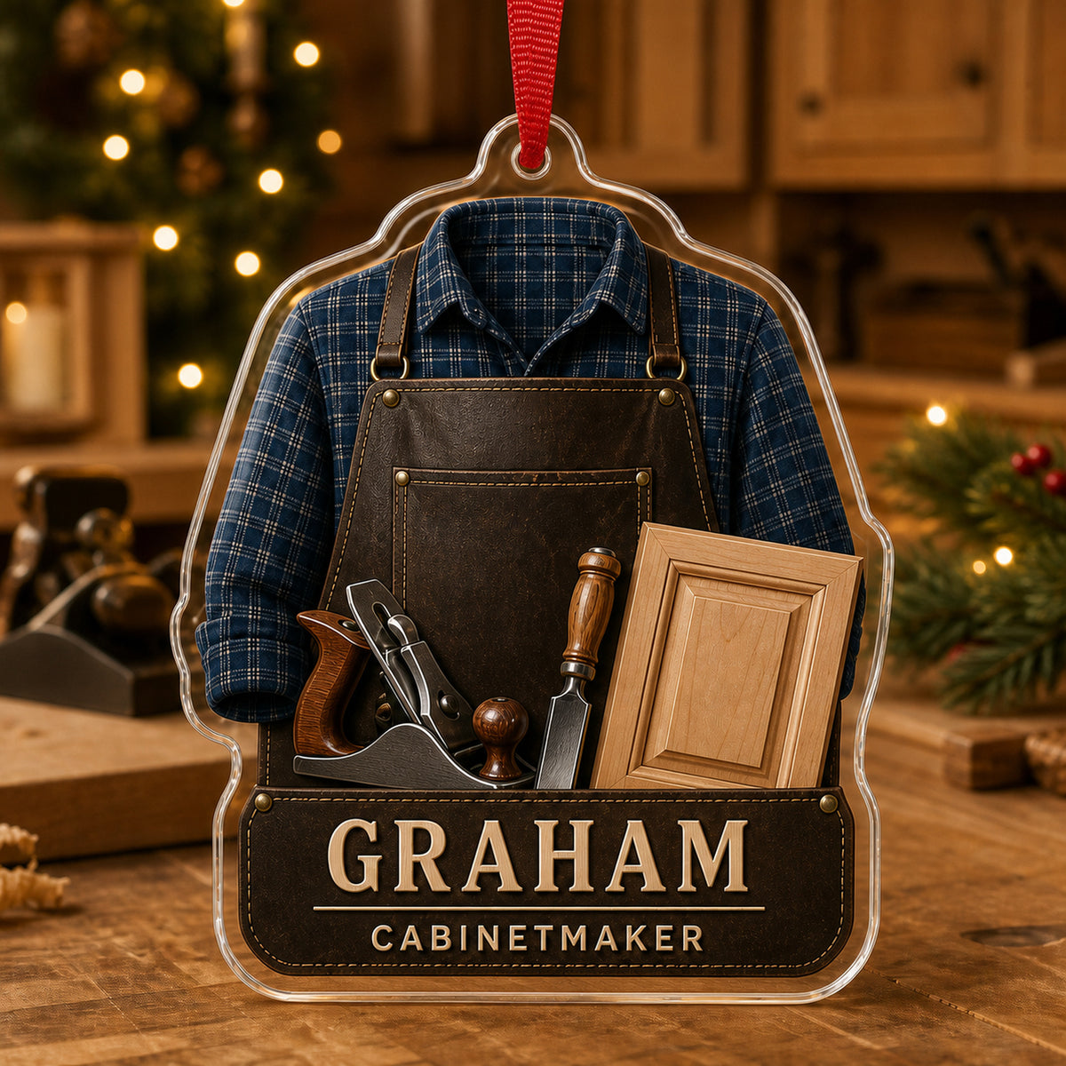 Personalized Carpenter Work Shirt Acrylic Ornament - Custom Name Christmas Keepsake - image 3