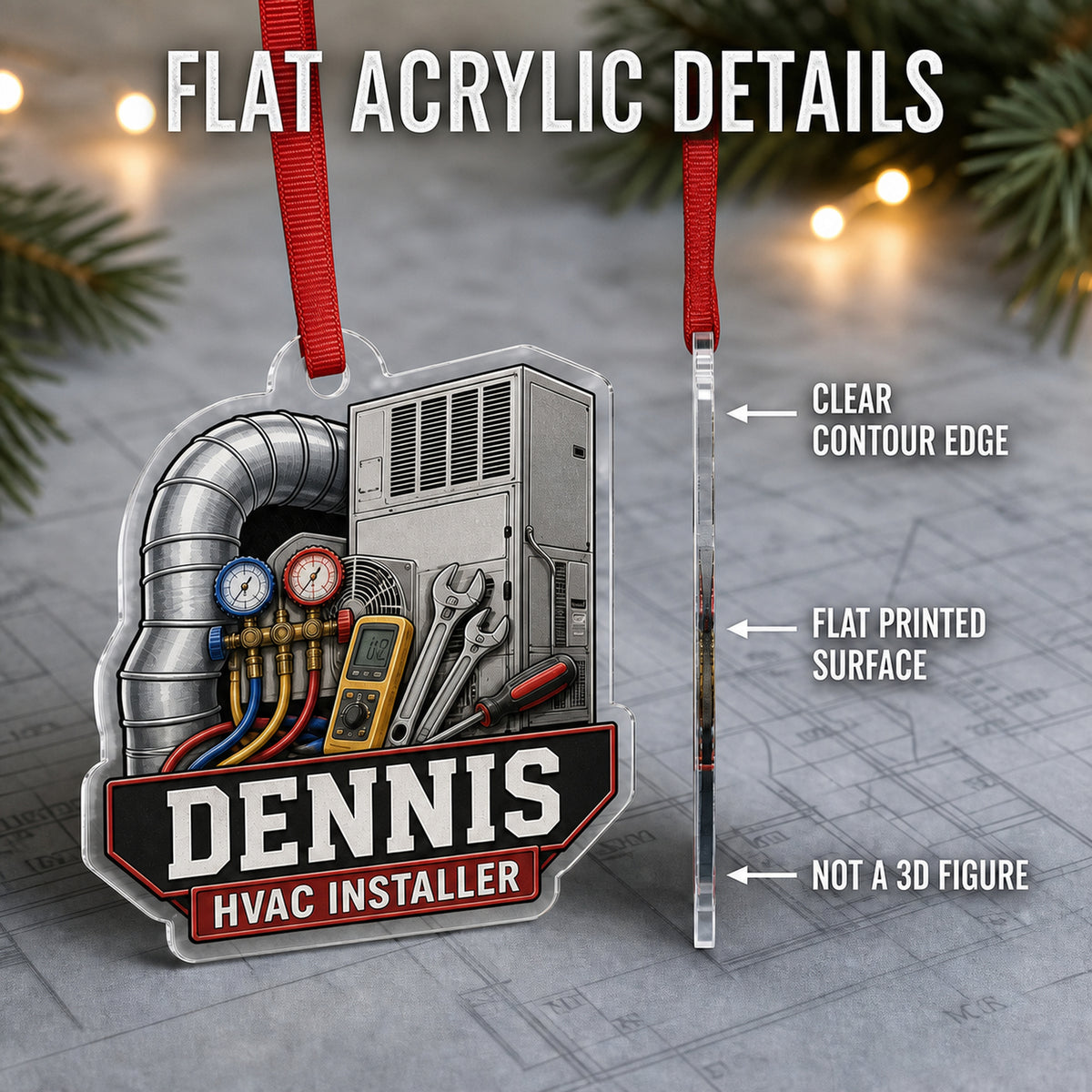 Personalized HVAC Technician Work Shirt Acrylic Ornament - Custom Name Christmas Keepsake - image 6
