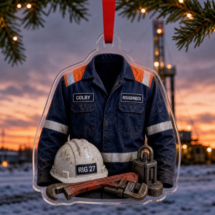 Personalized Oilfield Worker FR Uniform Acrylic Ornament - Custom Name Christmas Keepsake - image 1