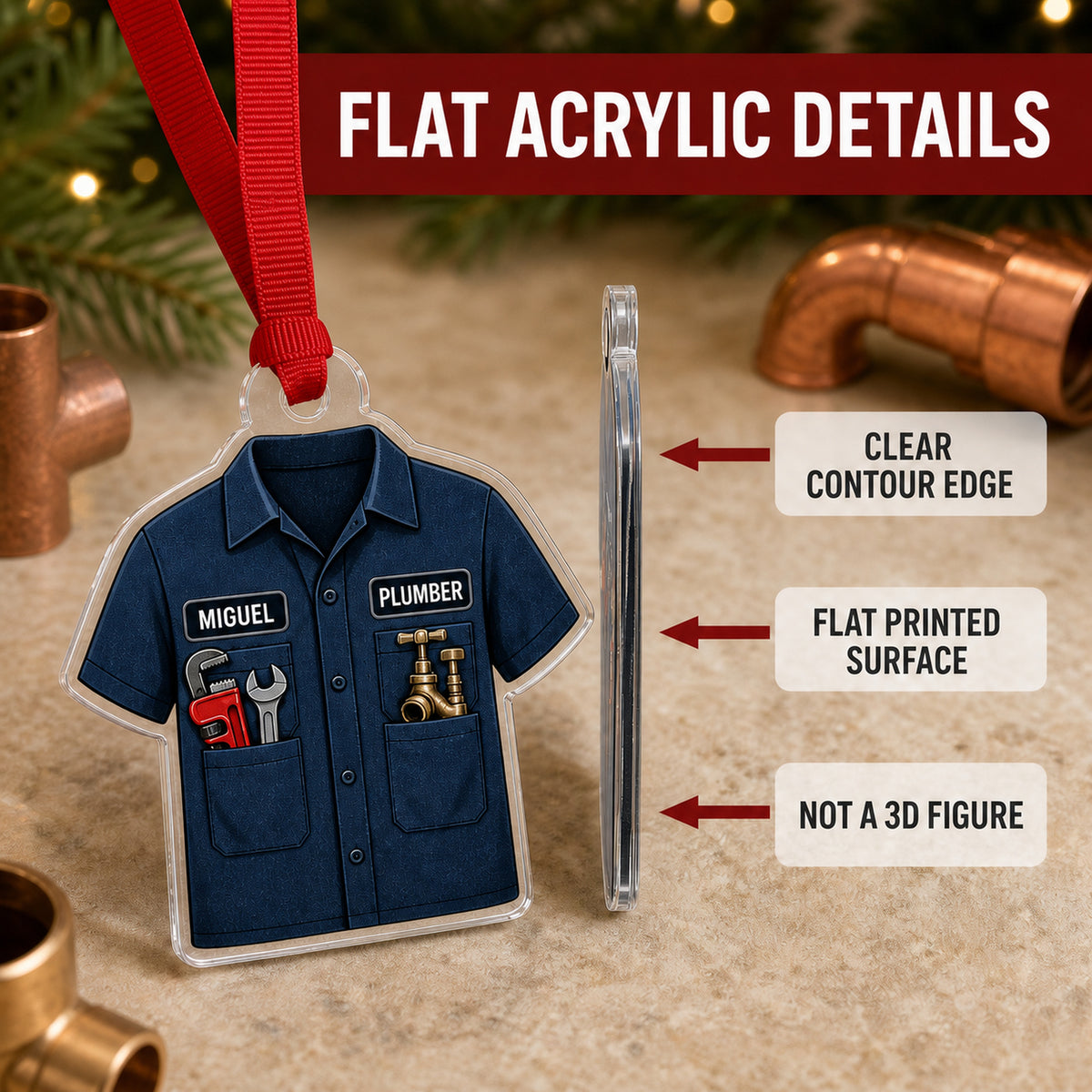 Personalized Plumber Work Shirt Acrylic Ornament - Custom Name Christmas Keepsake - image 6