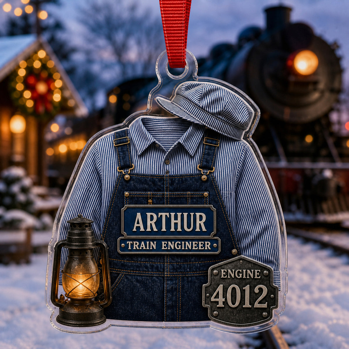 Personalized Railroad Worker Uniform Acrylic Ornament - Custom Name Christmas Keepsake - image 1