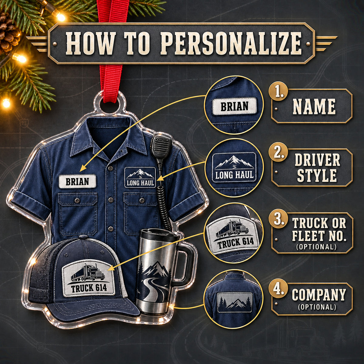 Personalized Truck Driver Uniform Acrylic Ornament - Custom Name Christmas Keepsake - image 5