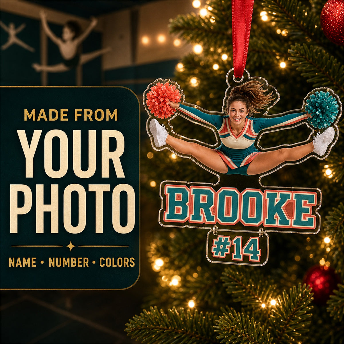 Personalized Cheerleading Photo Acrylic Ornament - Custom Athlete Christmas Keepsake - image 1