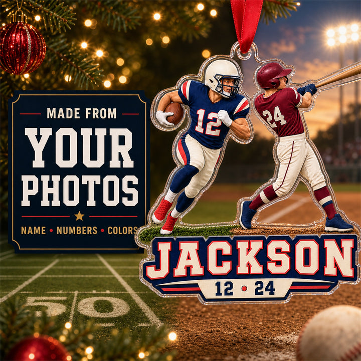 Personalized Multi Sport Athlete Photo Acrylic Ornament - Custom Athlete Christmas Keepsake - image 1