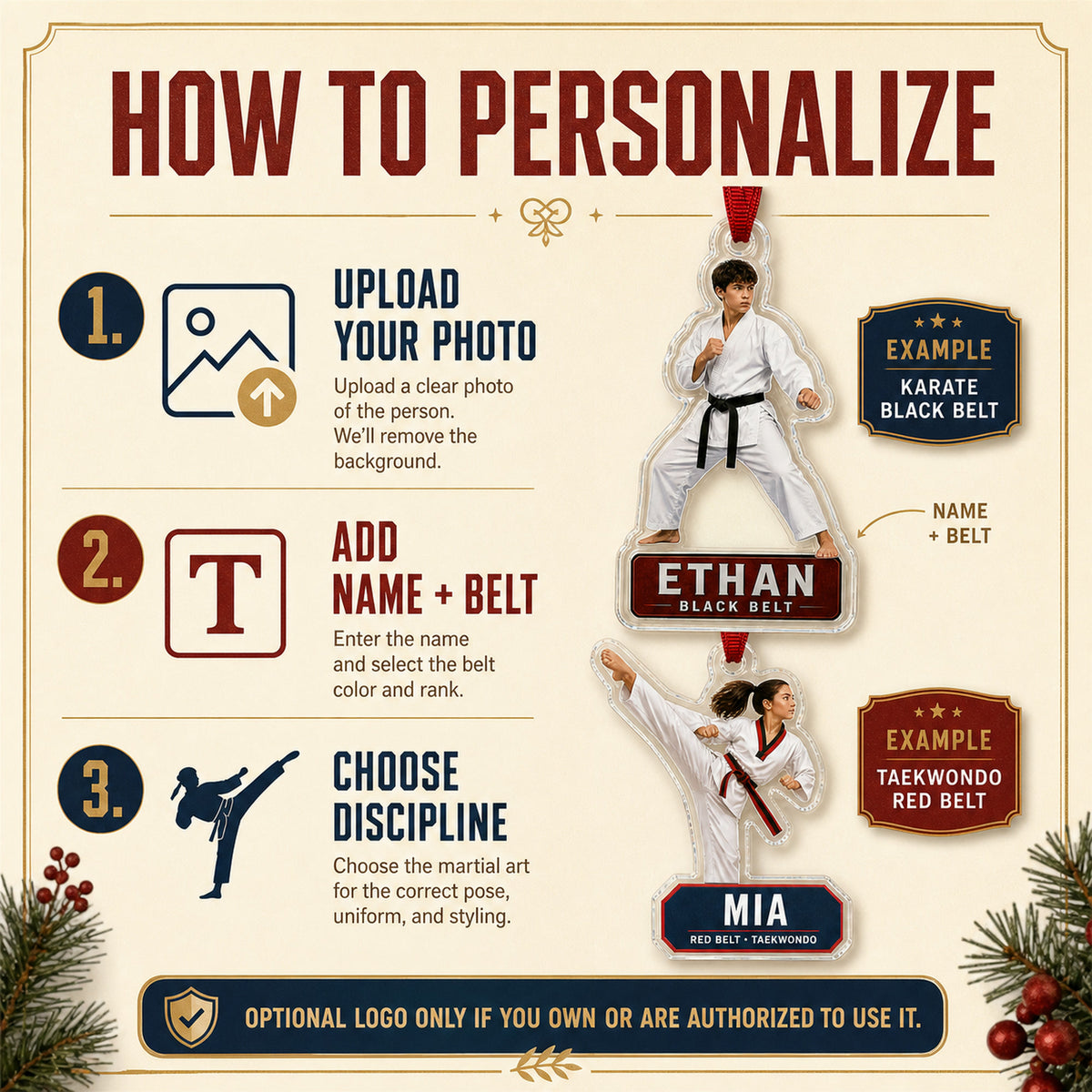 Personalized Martial Arts Photo Acrylic Ornament - Custom Athlete Christmas Keepsake - image 5