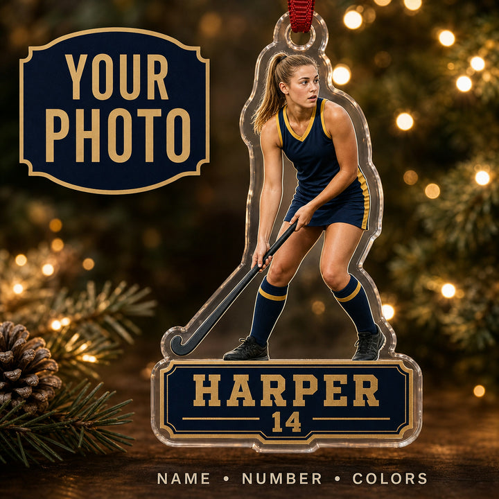 Personalized Field Hockey Photo Acrylic Ornament - Custom Athlete Christmas Keepsake - image 1