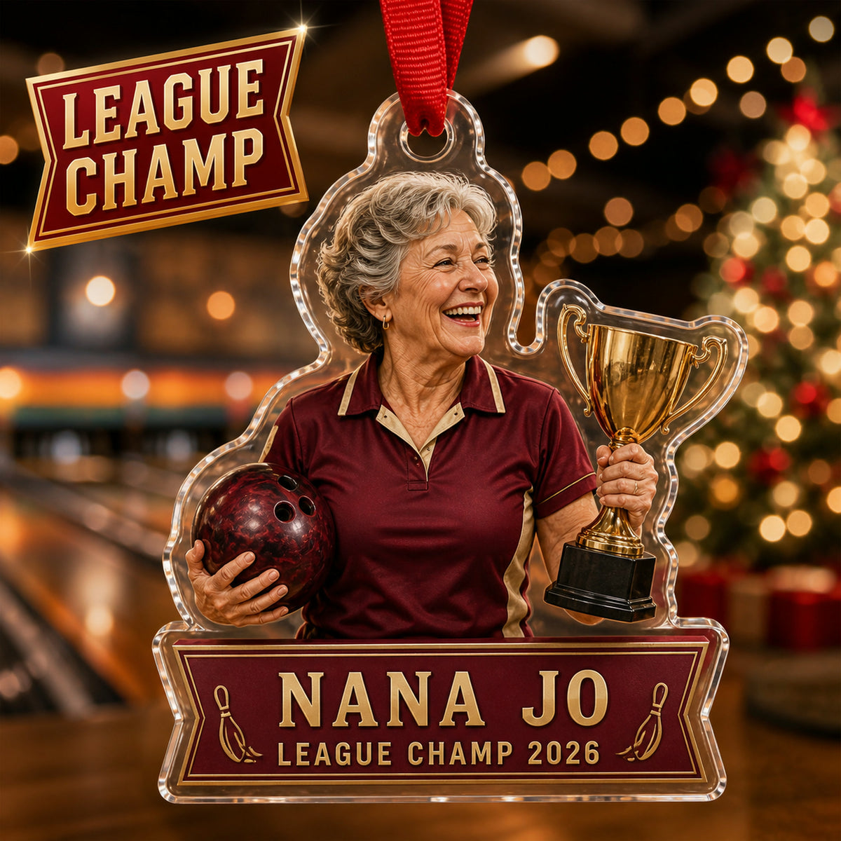 Personalized Bowling Photo Acrylic Ornament - Custom Athlete Christmas Keepsake - image 4