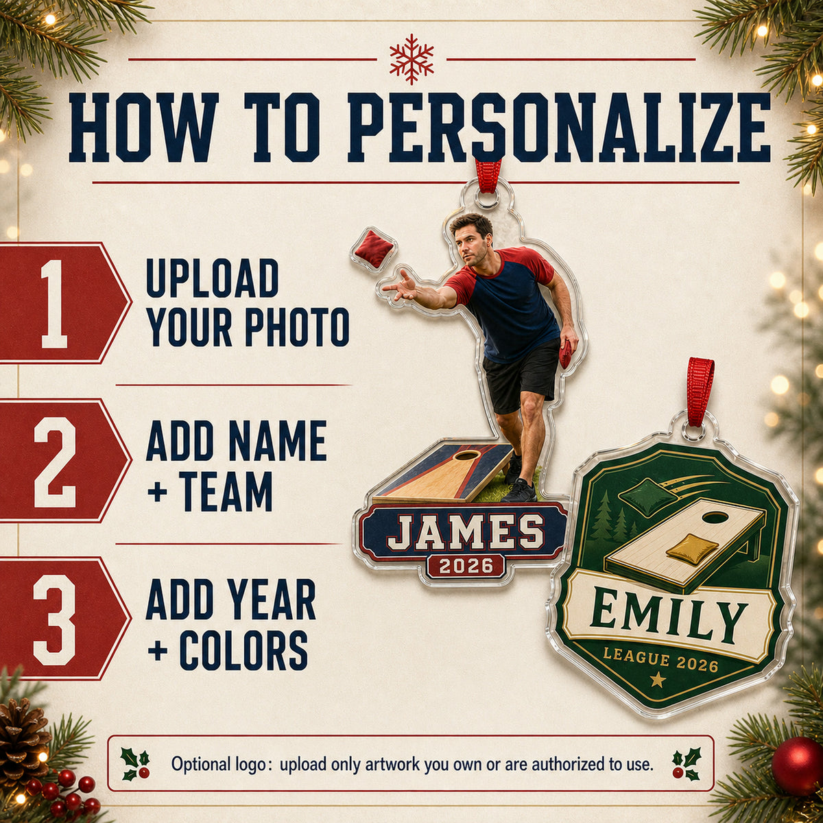 Personalized Cornhole Photo Acrylic Ornament - Custom Athlete Christmas Keepsake - image 5