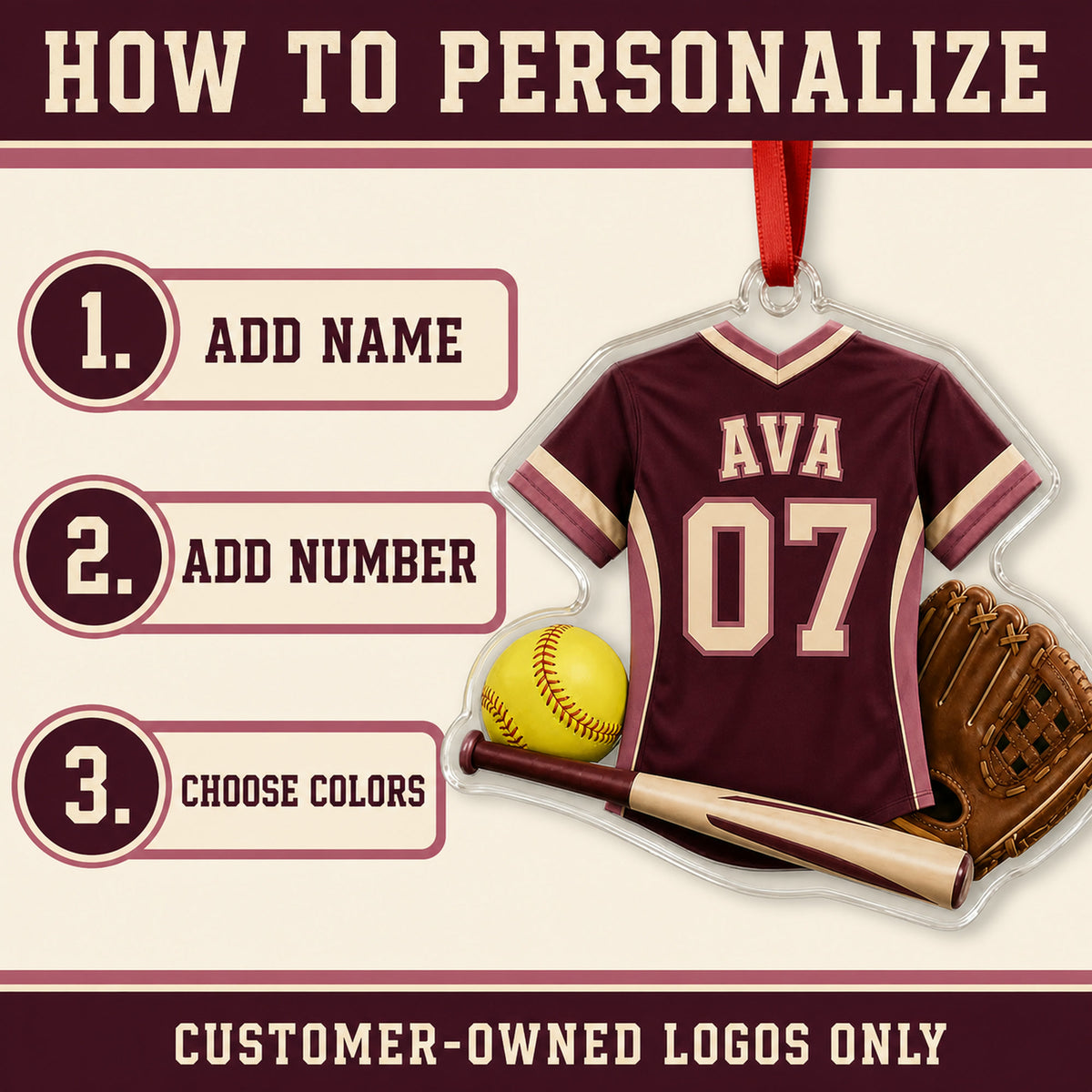 Personalized Softball Jersey Acrylic Ornament - Custom Name and Number - image 5