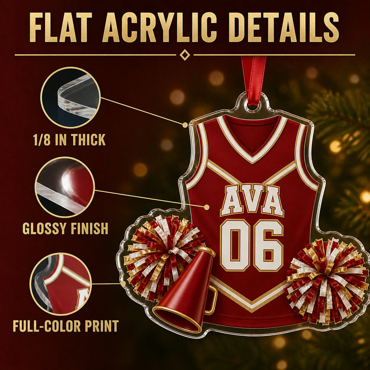 Personalized Cheerleading Jersey Acrylic Ornament - Custom Name and Number - image 6