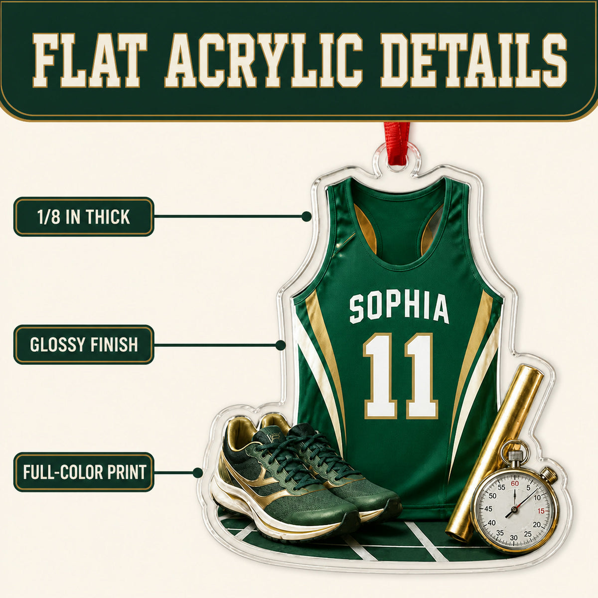 Personalized Track and Field Jersey Acrylic Ornament - Custom Name and Number - image 6
