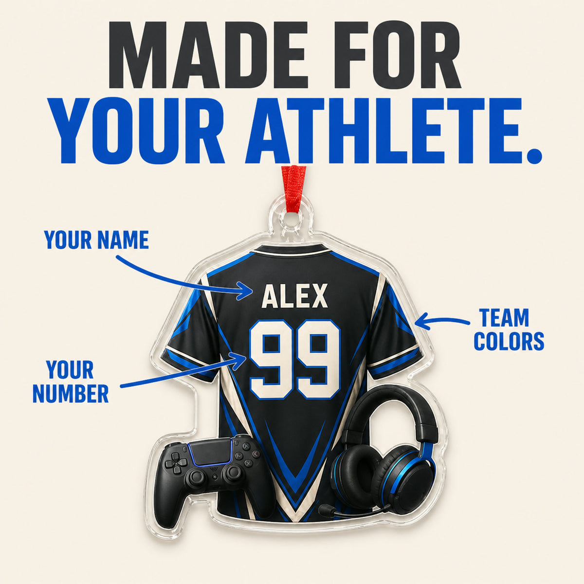 Personalized Esports Jersey Acrylic Ornament - Custom Name and Number - image 3