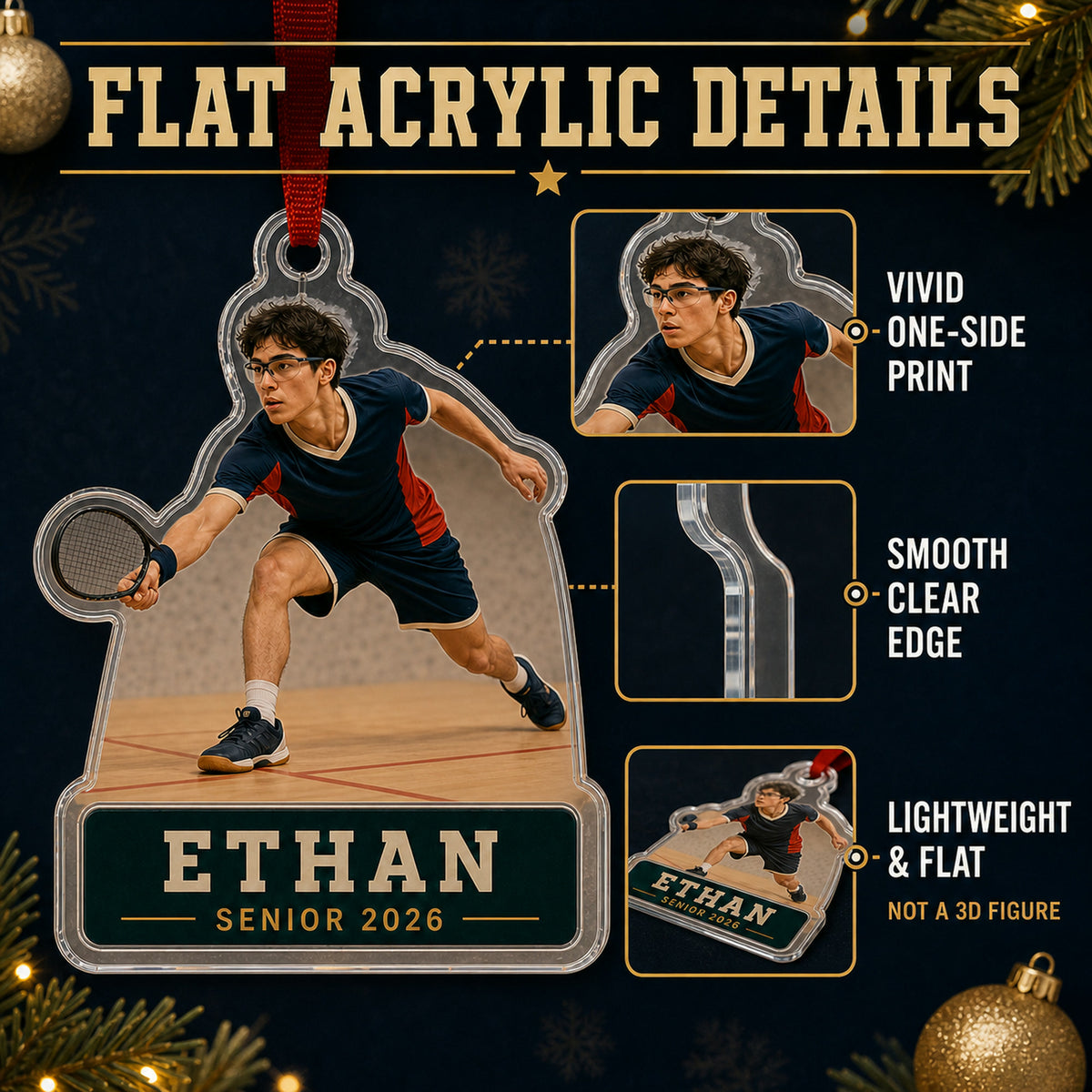 Personalized Squash Photo Acrylic Ornament - Custom Athlete Christmas Keepsake - image 6
