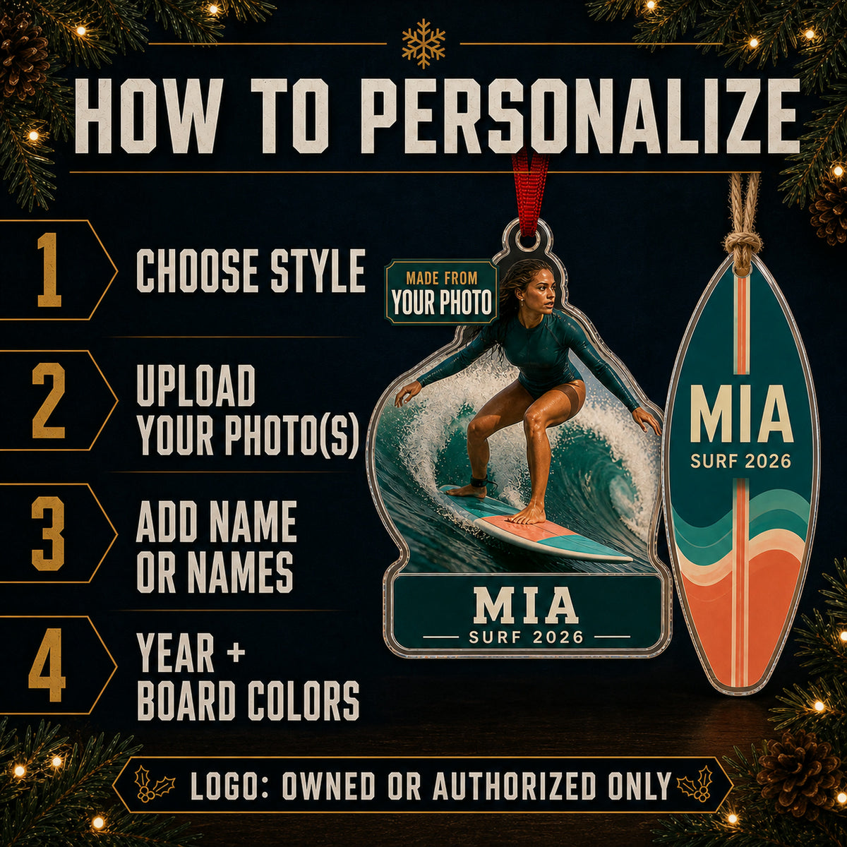 Personalized Surfing Photo Acrylic Ornament - Custom Athlete Christmas Keepsake - image 5