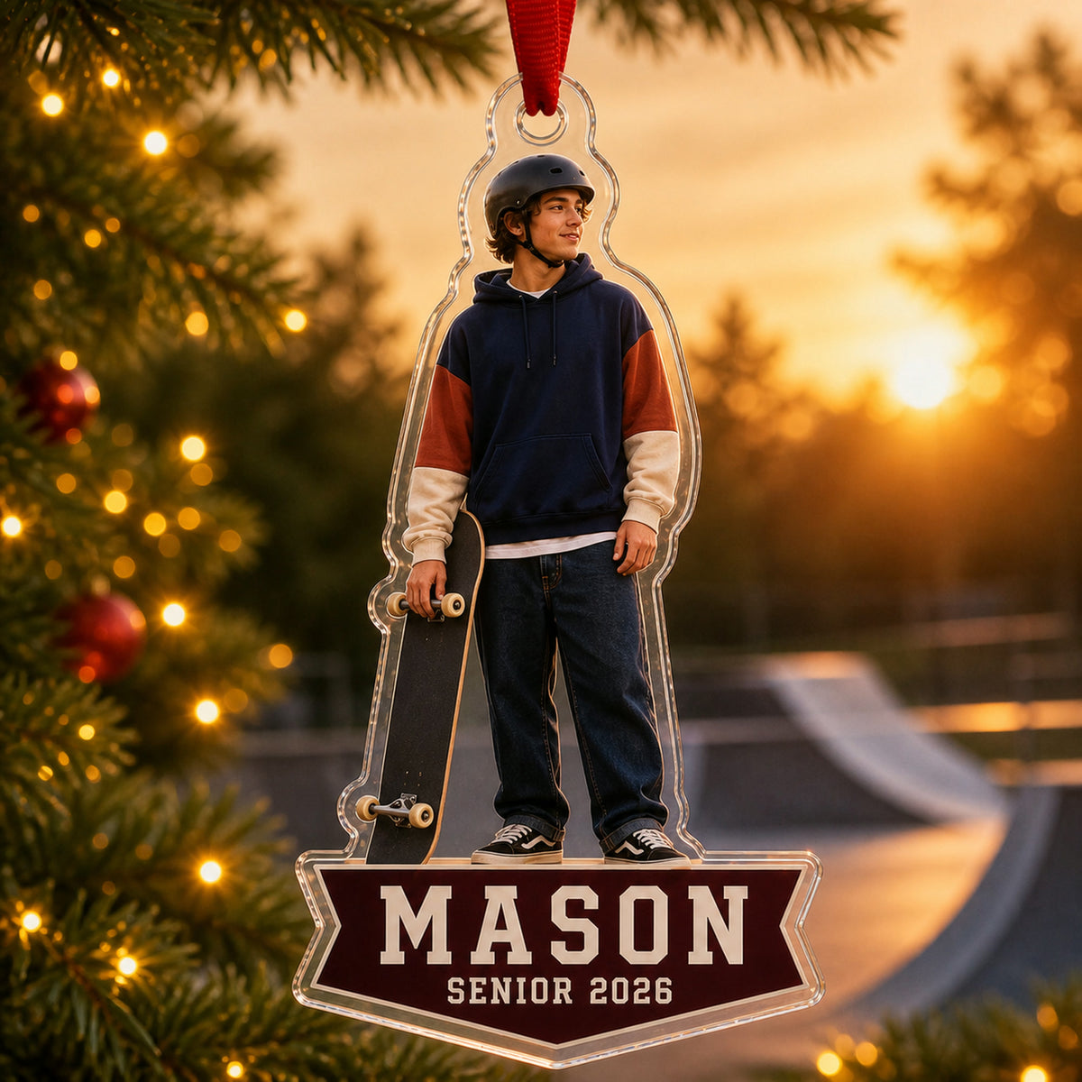 Personalized Skateboarding Photo Acrylic Ornament - Custom Athlete Christmas Keepsake - image 4