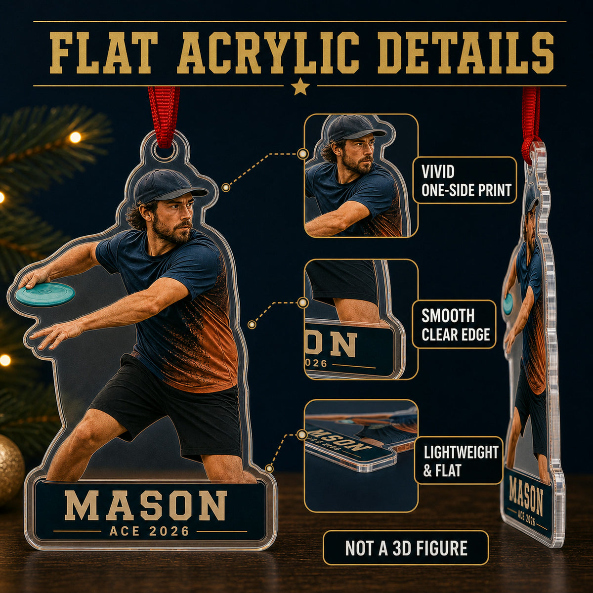 Personalized Disc Golf Photo Acrylic Ornament - Custom Athlete Christmas Keepsake - image 6