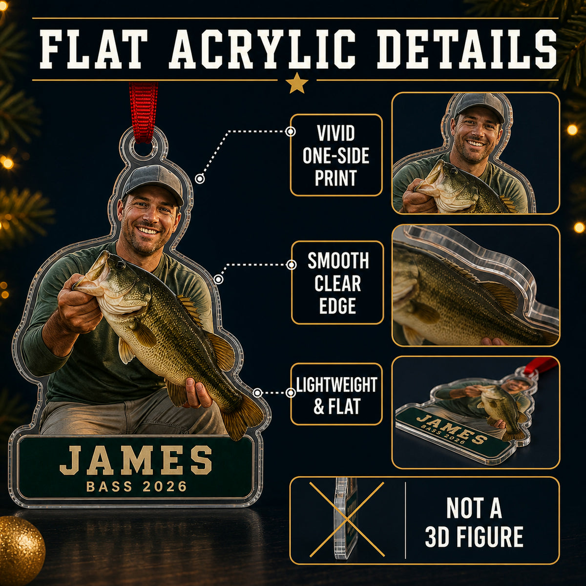 Personalized Bass Fishing Photo Acrylic Ornament - Custom Athlete Christmas Keepsake - image 6