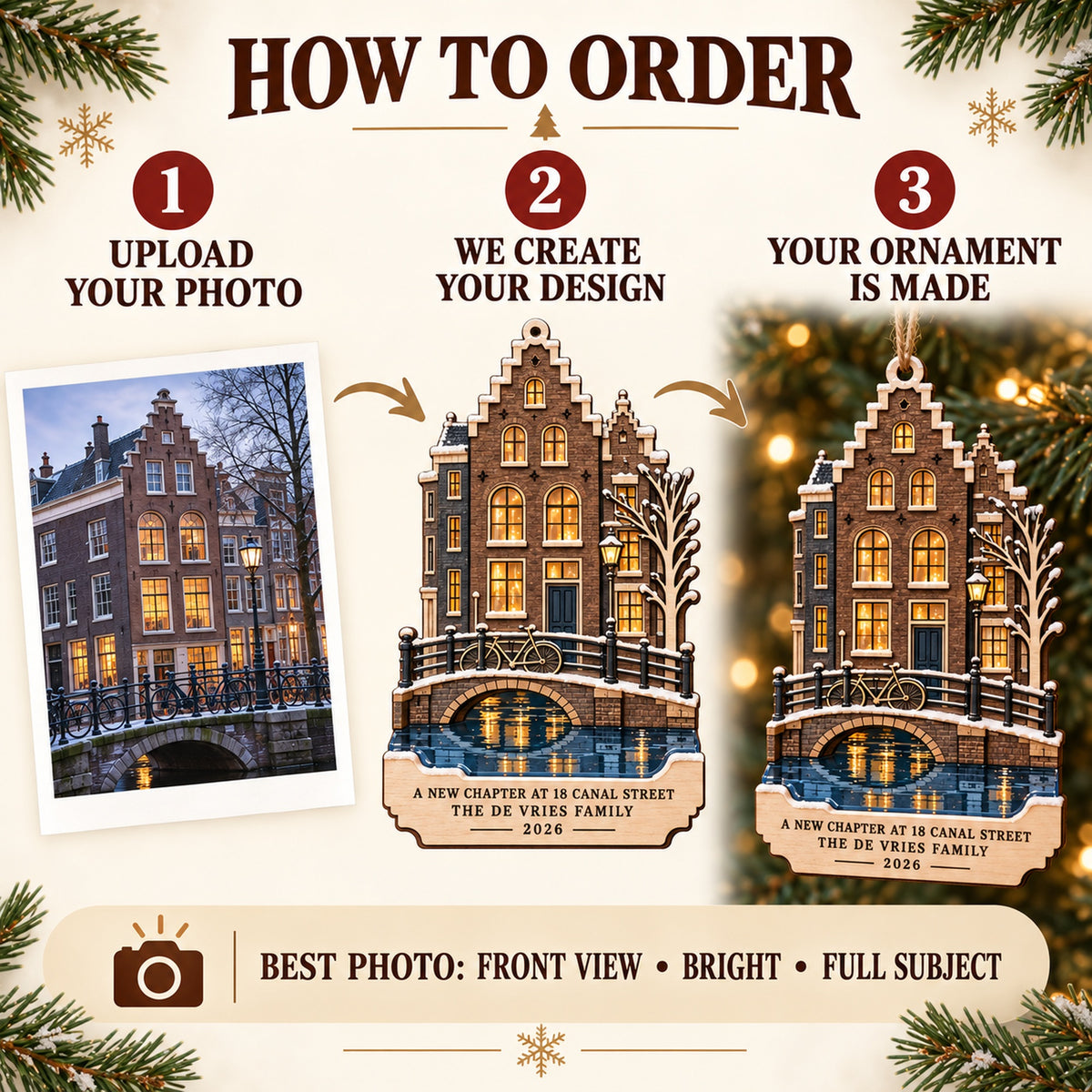 Personalized Amsterdam Canal Christmas Wood Ornament - Custom Keepsake - image 5