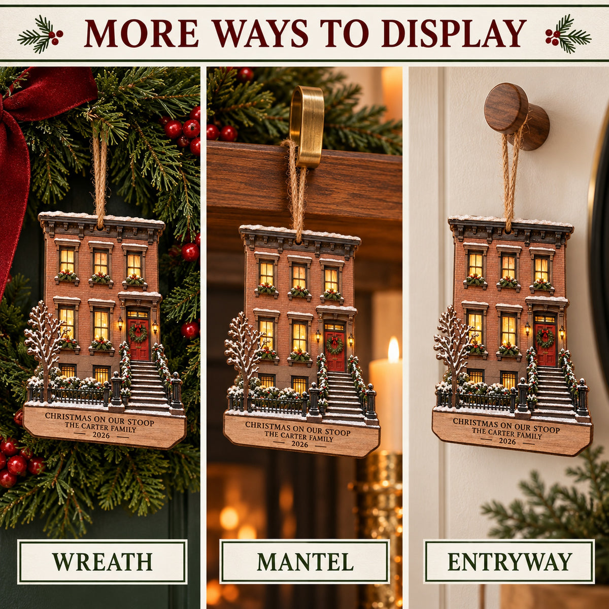 Personalized New York Brownstone Christmas Wood Ornament - Custom Keepsake - image 5