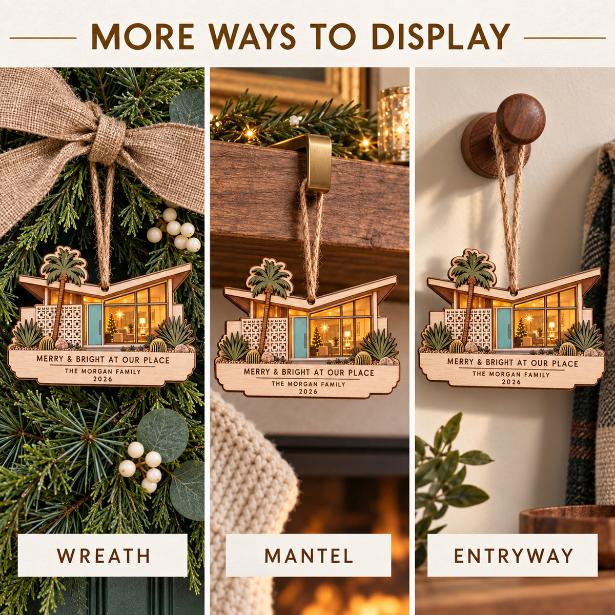 Personalized Mid Century Desert Home Wood Ornament - Custom Keepsake - image 5