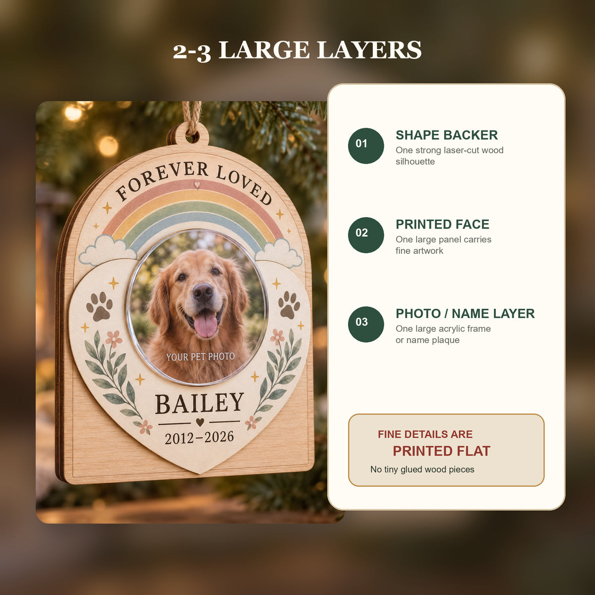 Personalized Pet Memorial Rainbow Wood Ornament - Custom Keepsake - image 3