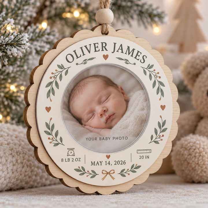 Personalized Baby Birth Stats Wood Ornament - Custom Keepsake - image 1