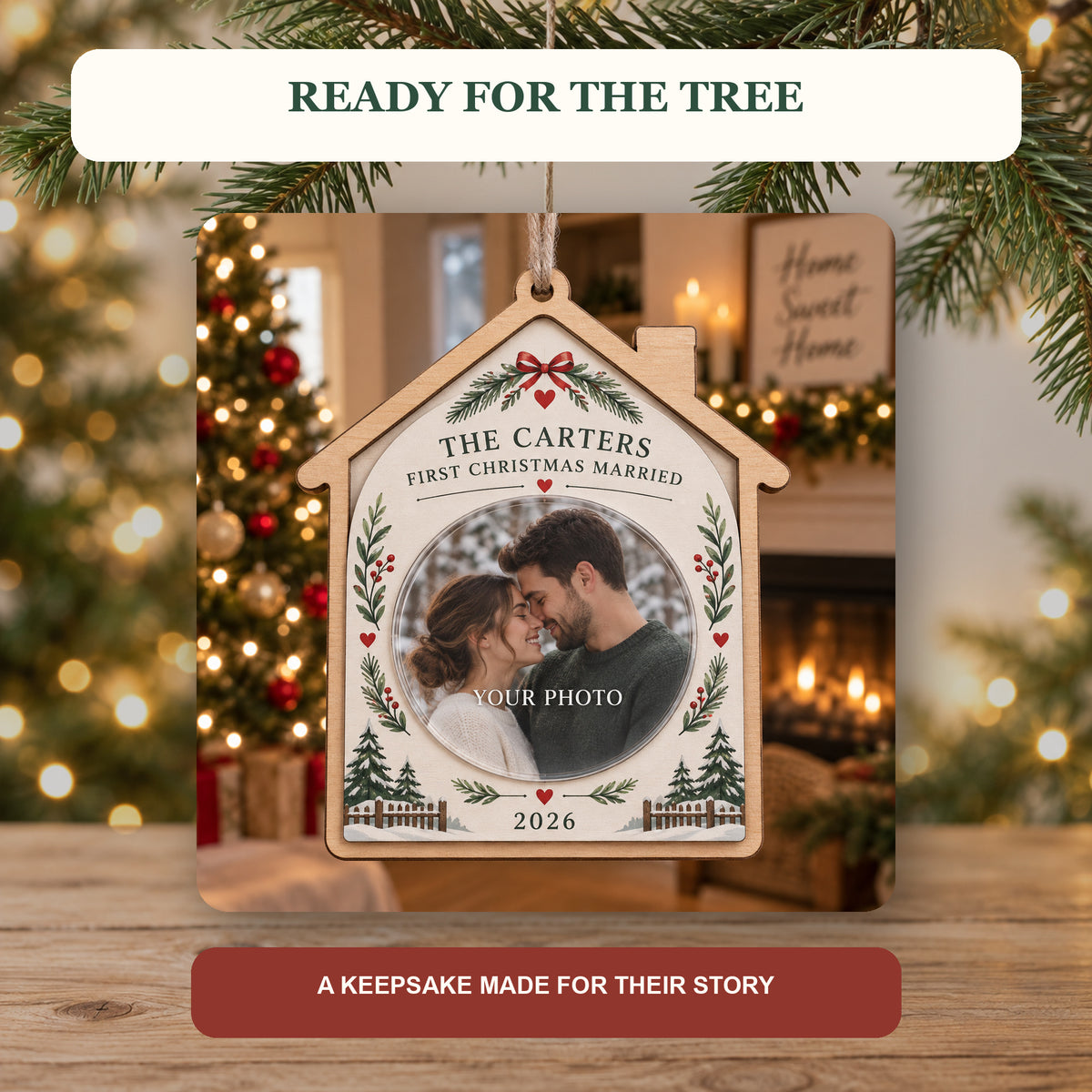 Personalized First Christmas Married Wood Ornament - Custom Keepsake - image 6