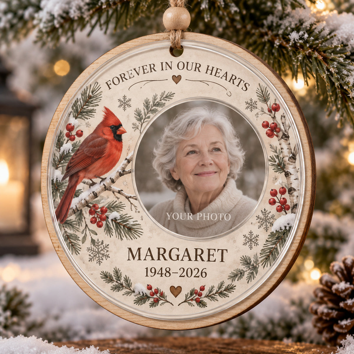Personalized Cardinal Memorial Wood Ornament - Custom Keepsake - image 1