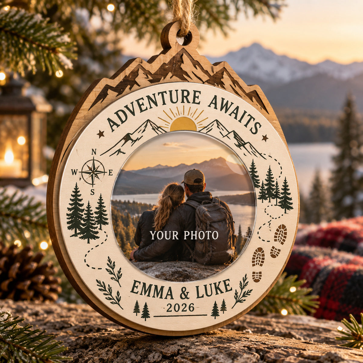 Personalized Hiking Adventure Wood Ornament - Custom Keepsake - image 1