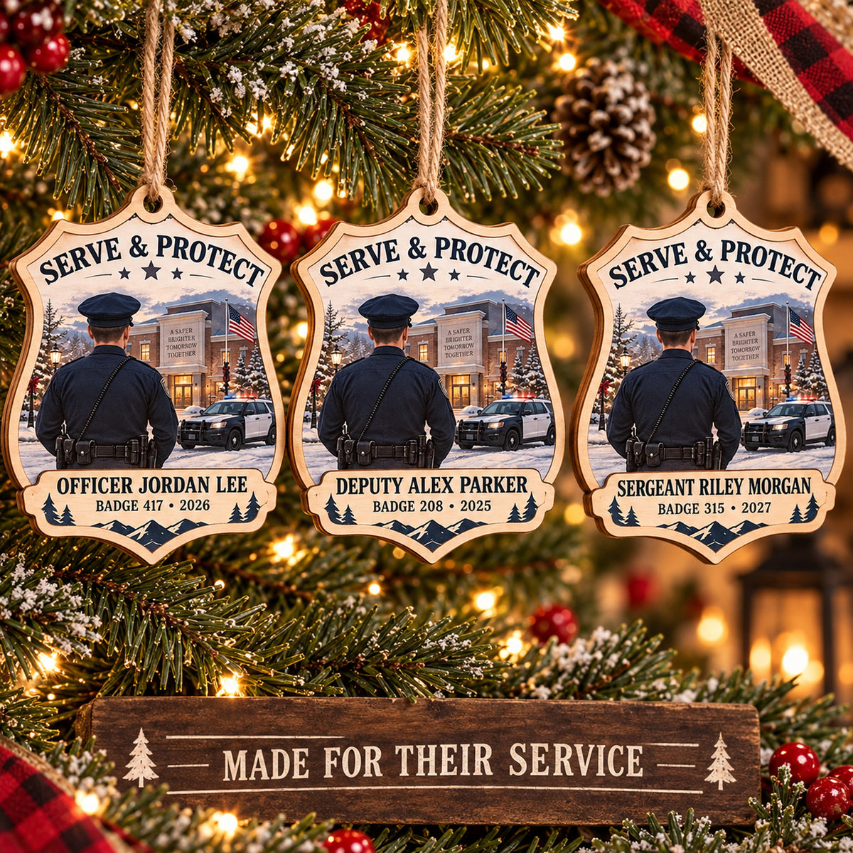 Personalized Police Officer Wood Ornament - Custom Keepsake - image 2