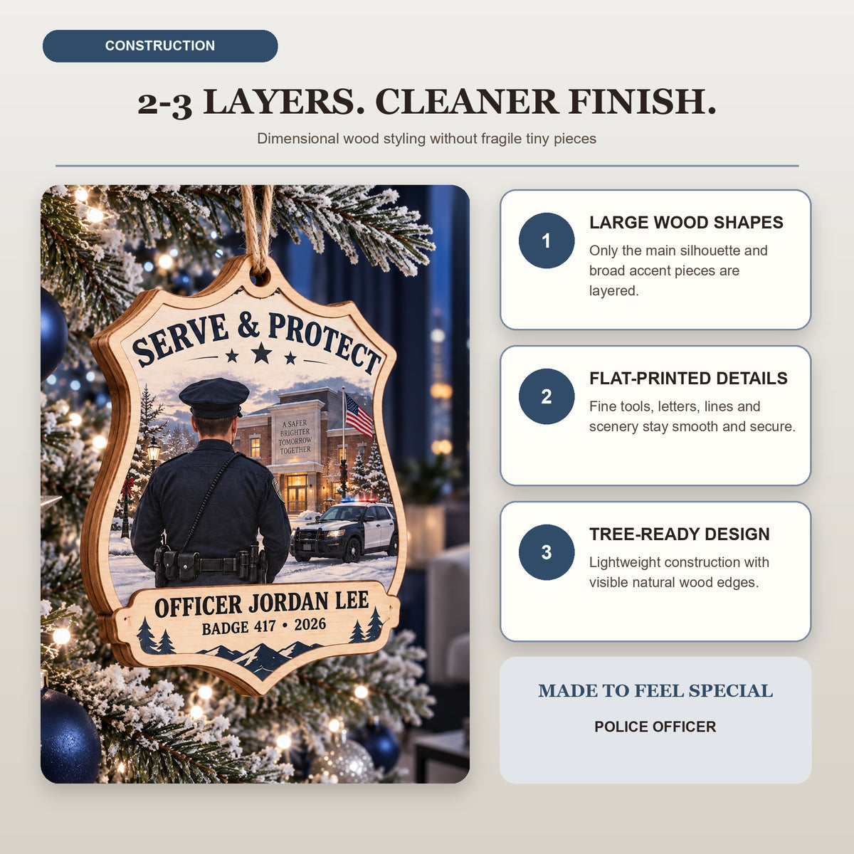 Personalized Police Officer Wood Ornament - Custom Keepsake - image 4