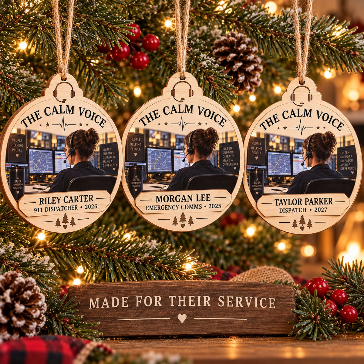 Personalized 911 Dispatcher Wood Ornament - Custom Keepsake - image 2