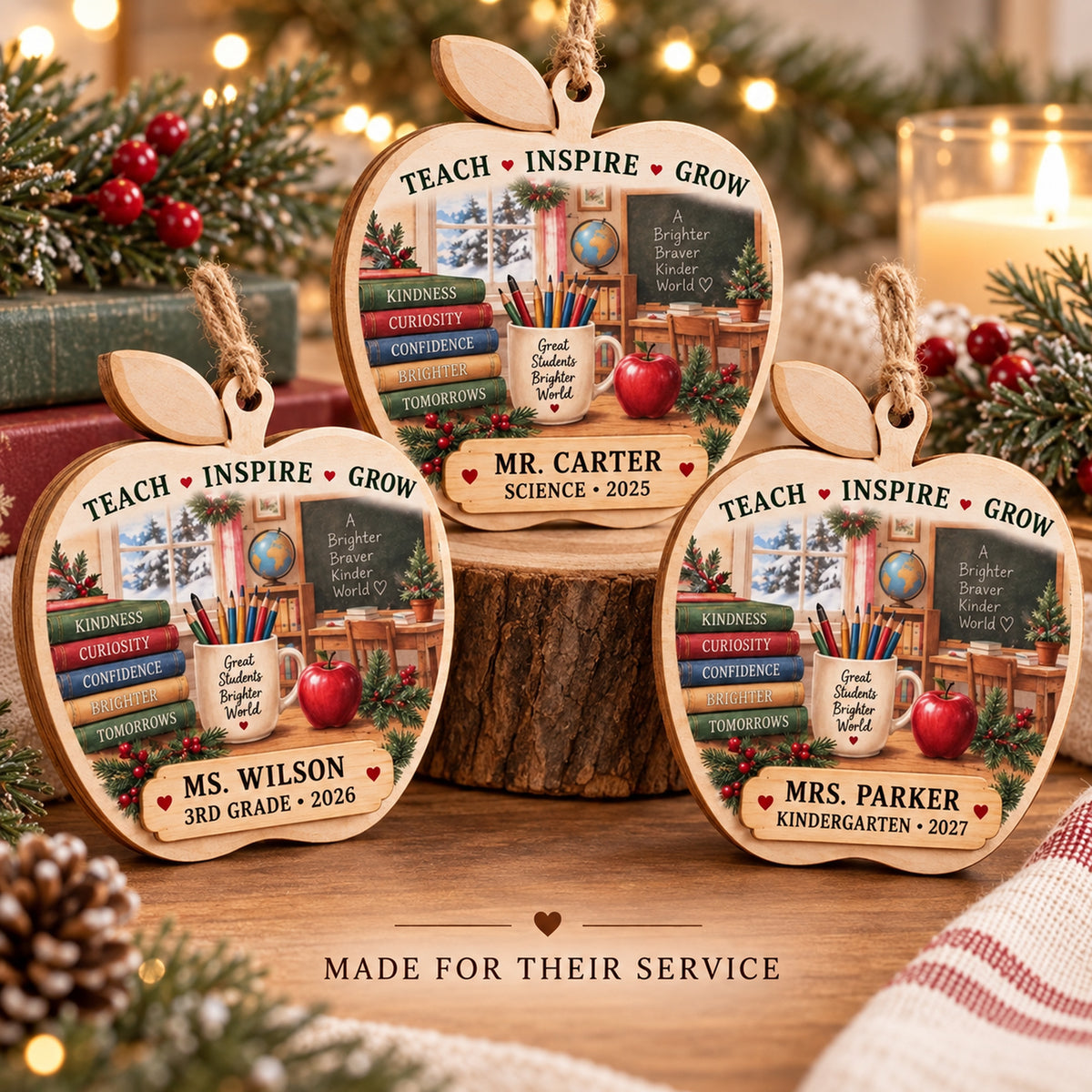 Personalized Teacher Wood Ornament - Custom Keepsake - image 2