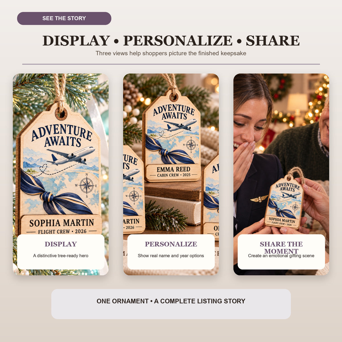 Personalized Flight Attendant Wood Ornament - Custom Keepsake - image 7
