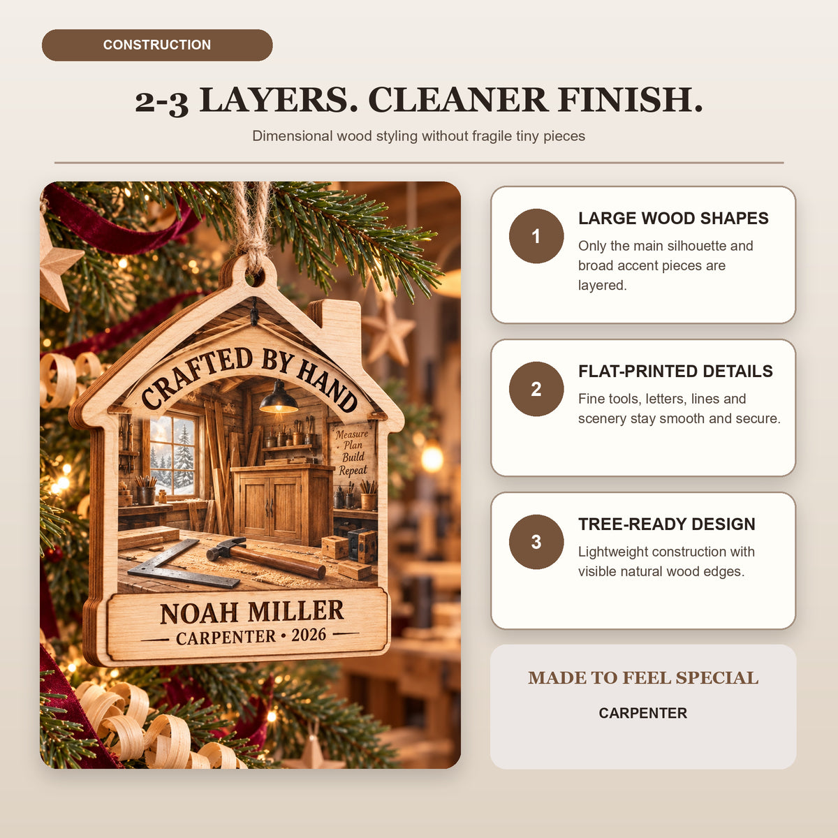 Personalized Carpenter Wood Ornament - Custom Keepsake - image 4