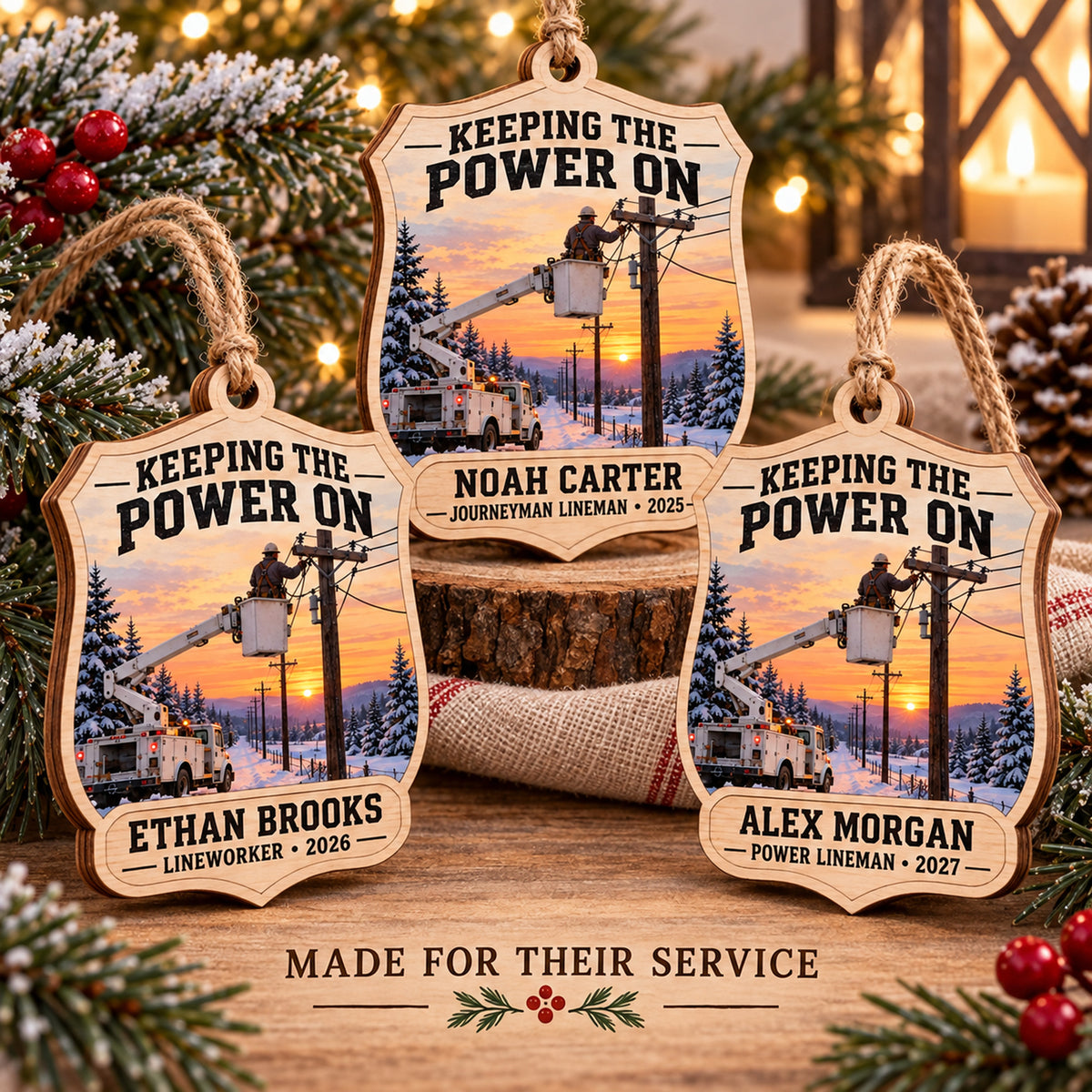 Personalized Power Lineman Wood Ornament - Custom Keepsake - image 2