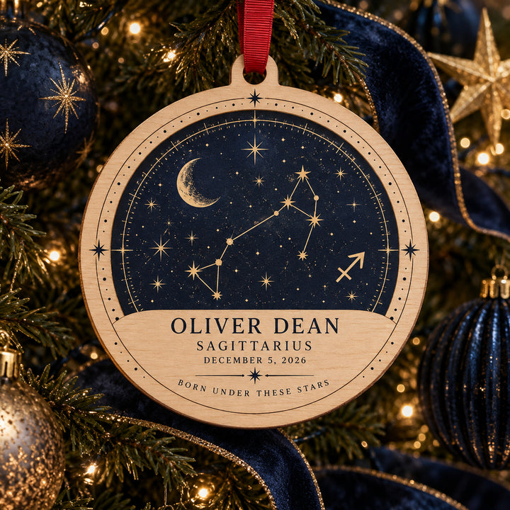 Personalized Zodiac Star Map Wood Ornament - Custom Keepsake - image 1