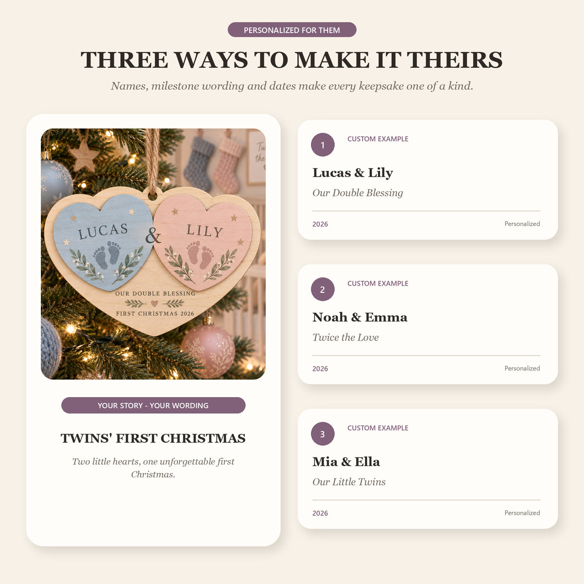Personalized Twin Double Blessing Wood Ornament - Custom Keepsake - image 2