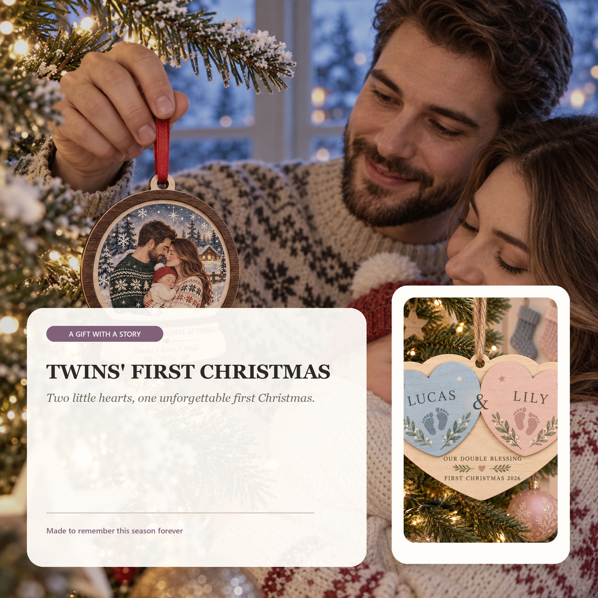 Personalized Twin Double Blessing Wood Ornament - Custom Keepsake - image 3