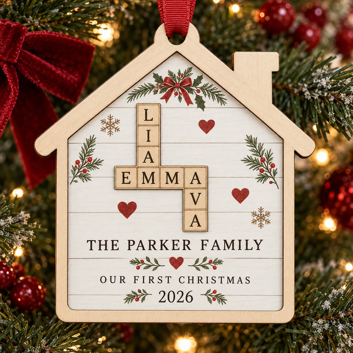 Personalized First Christmas Family Wood Ornament - Custom Keepsake - image 1