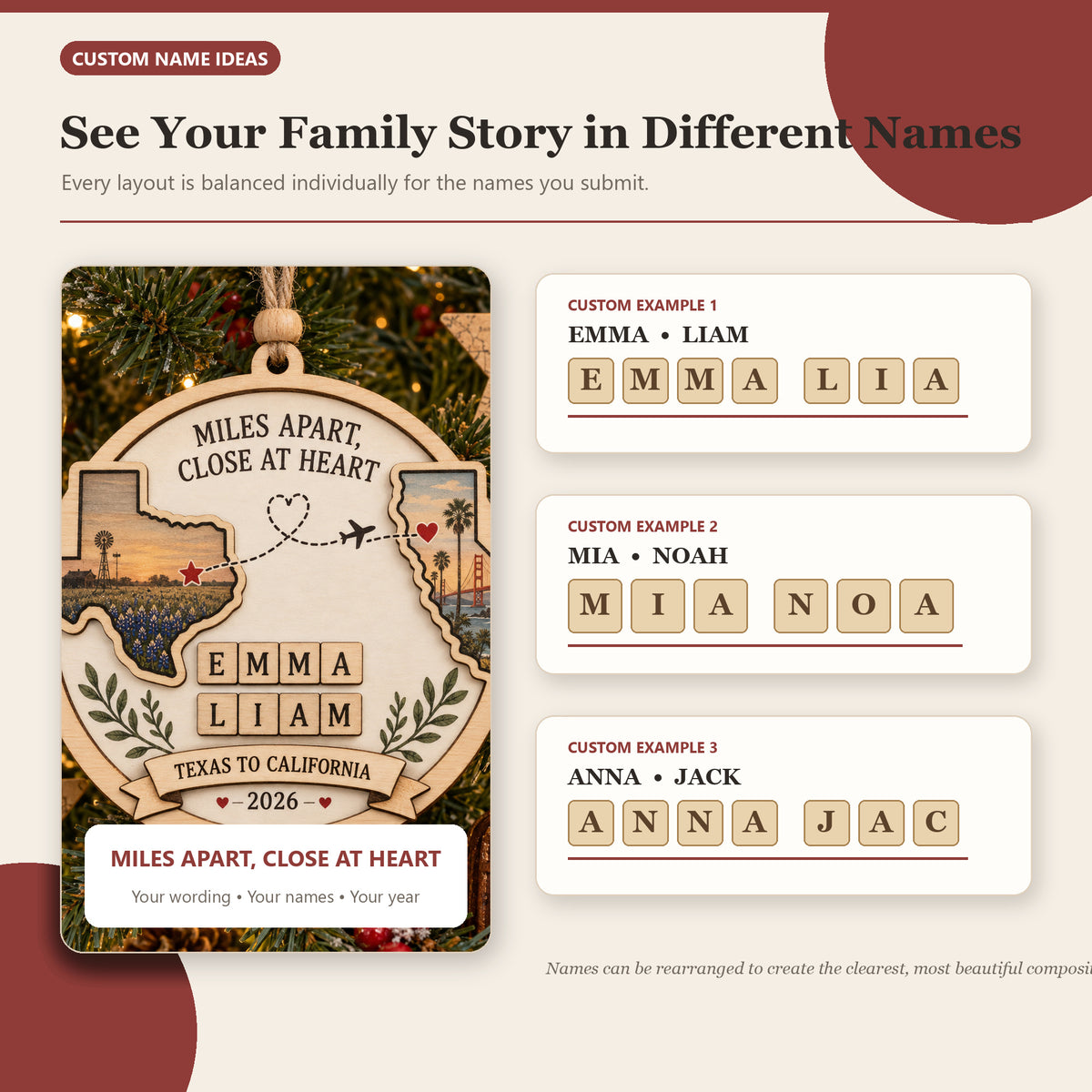 Personalized Long Distance Family Wood Ornament - Custom Keepsake - image 2