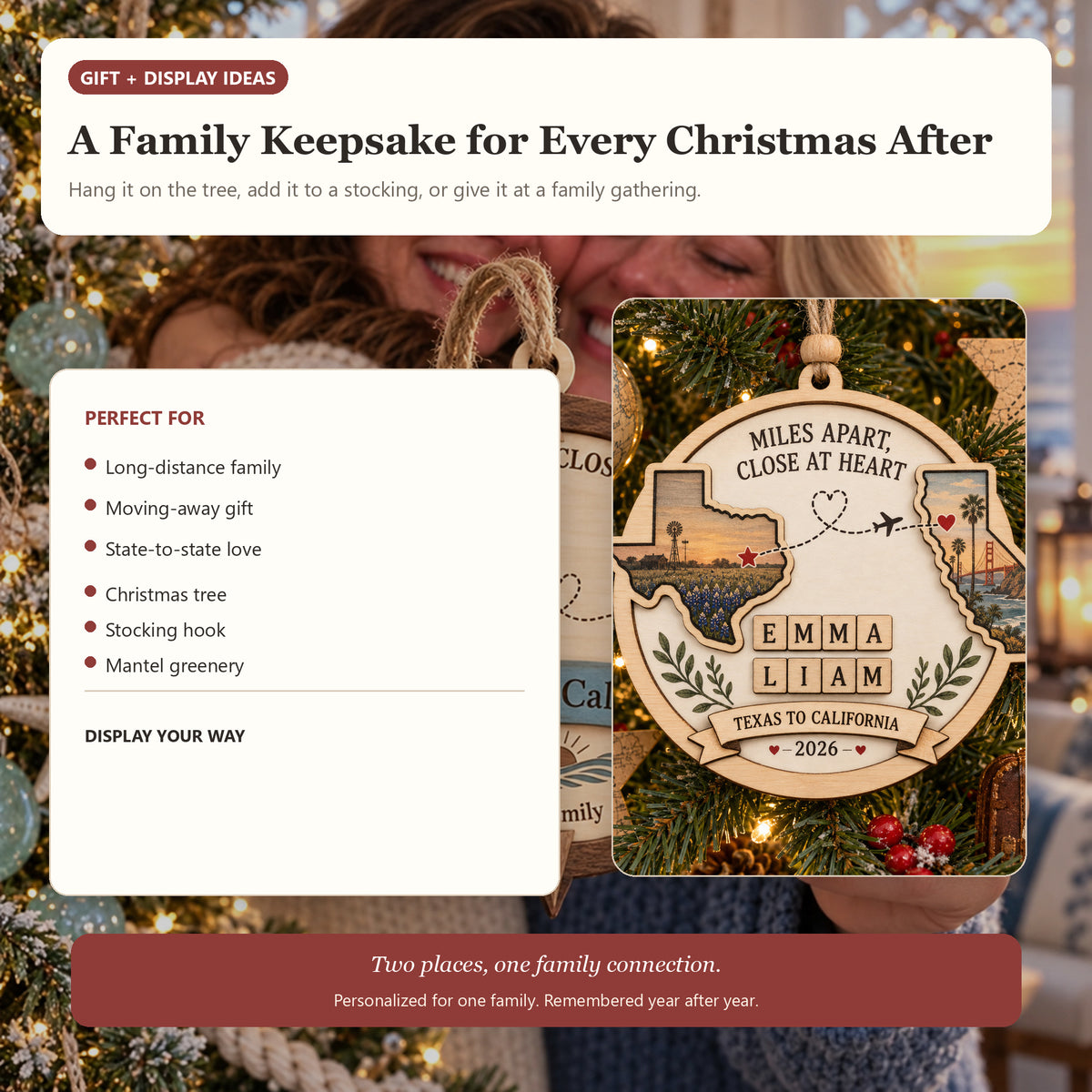 Personalized Long Distance Family Wood Ornament - Custom Keepsake - image 8