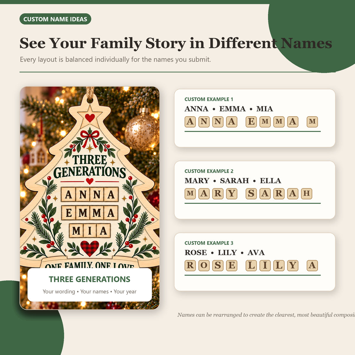 Personalized Three Generations Wood Ornament - Custom Keepsake - image 2