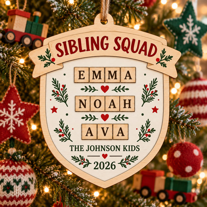Personalized Sibling Squad Wood Ornament - Custom Keepsake - image 1