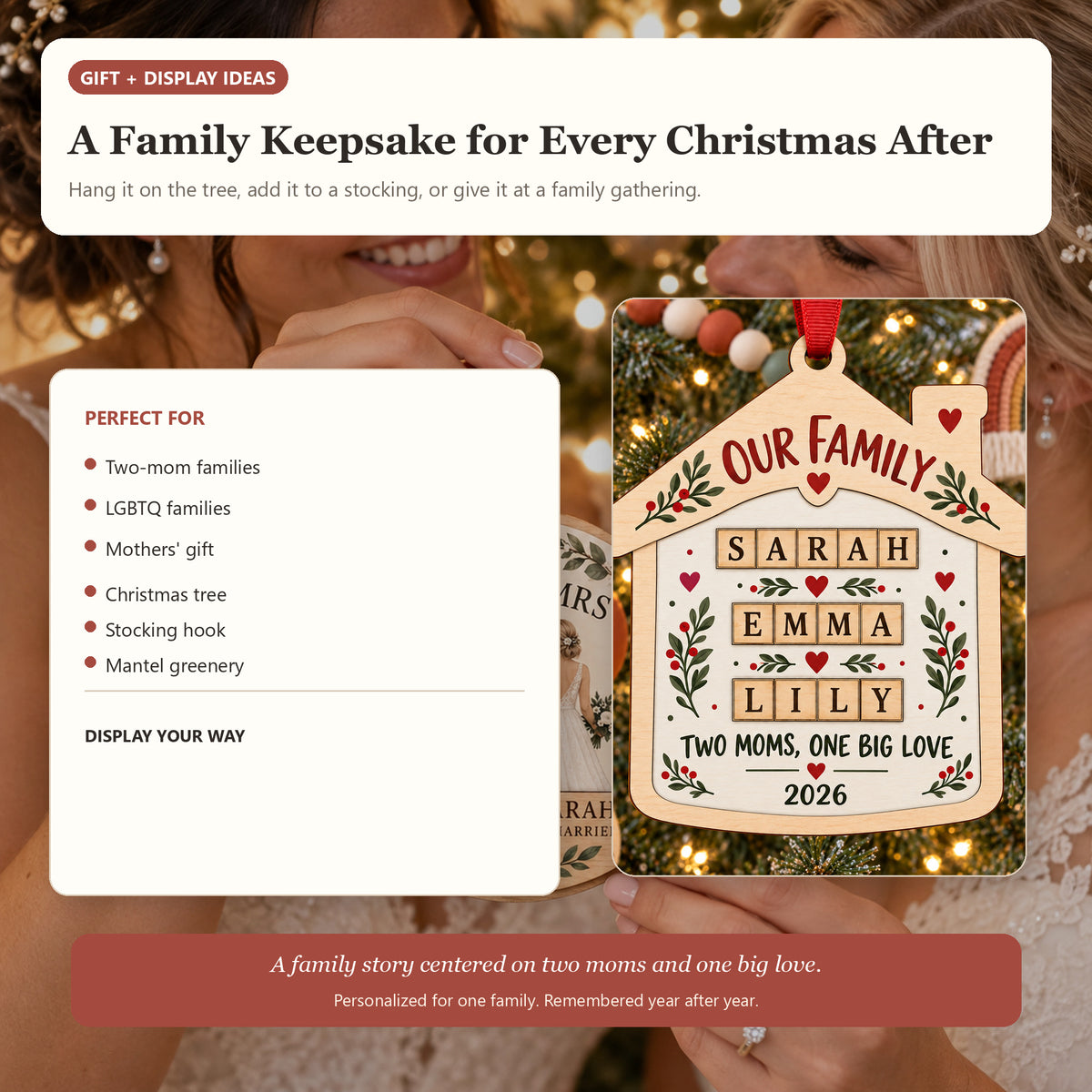 Personalized Two Moms Family Wood Ornament - Custom Keepsake - image 8